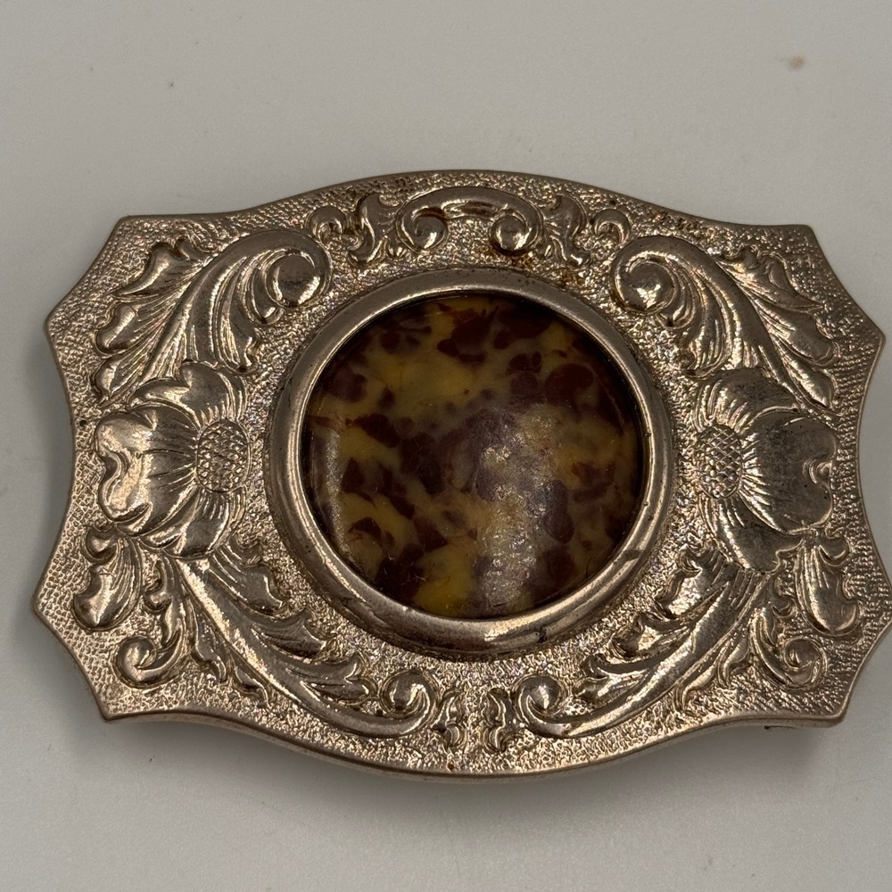 Chambers Belt Co Vintage Western Floral Silver Tone Horse Head Belt Buckle